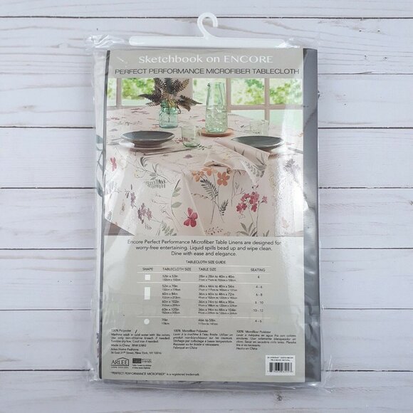 Fabric Tablecloth Ivory Sketchbook Floral Leaves 60x102 - Picture 3 of 3